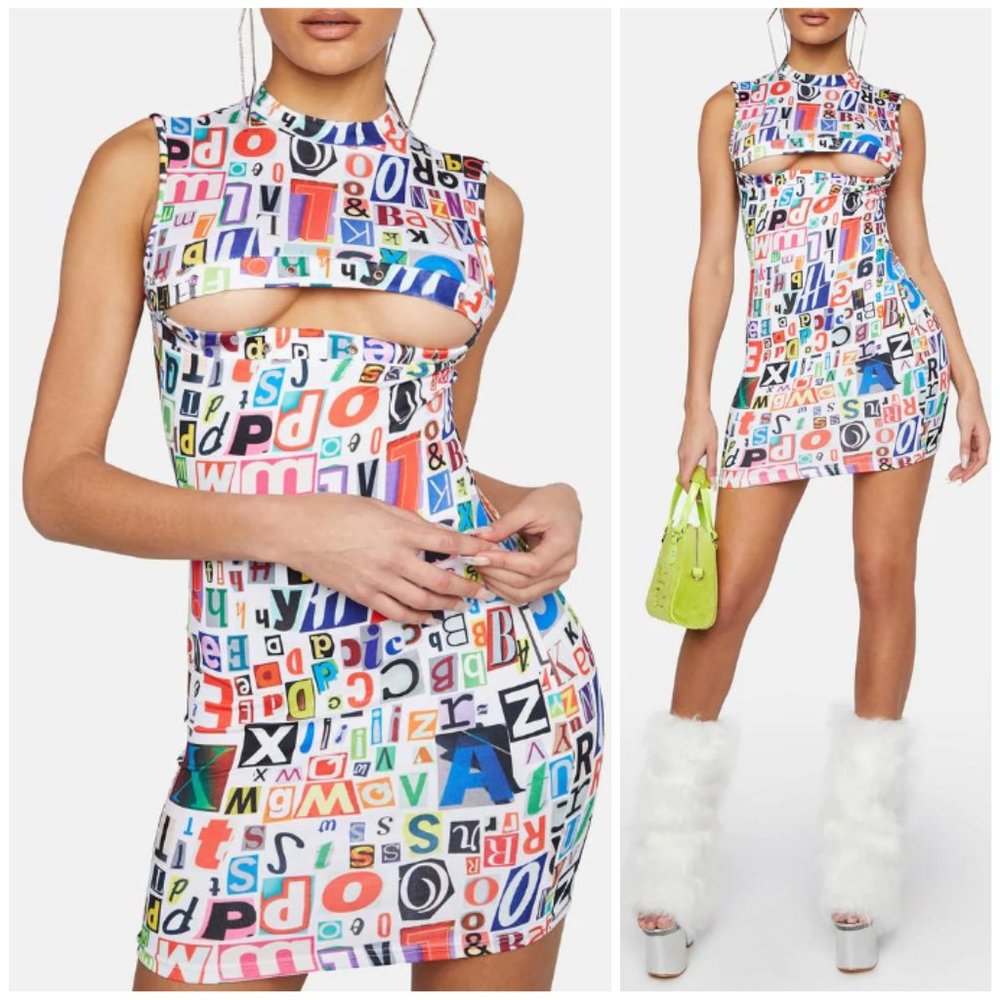 NWT Dolls Kill Breaking News Cut-Out Bodycon Dress Festival Vacation Vegas Rave